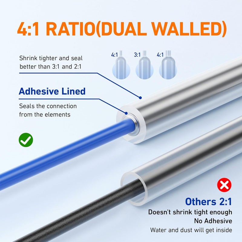TKDMR 446 Pcs Heat Shrink Tubing Kit - 4:1 Ratio Adhesive Lined, Marine Grade Shrink Wrap,Industrial Heat Shrink Tubing,Clear - Image 3